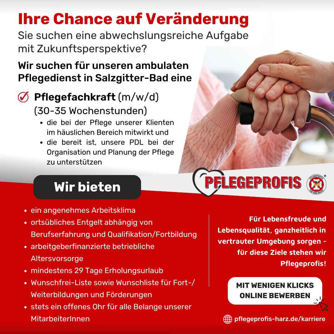 Pflegefachkraft (m/w/d) in Salzgitter-Bad gesucht